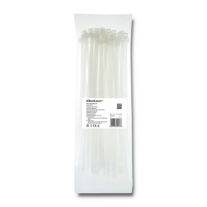 Qoltec Opaski zaciskowe Trytki kablowe | 7.2*300mm | 50 szt. | Nylon66 | UV | Białe
