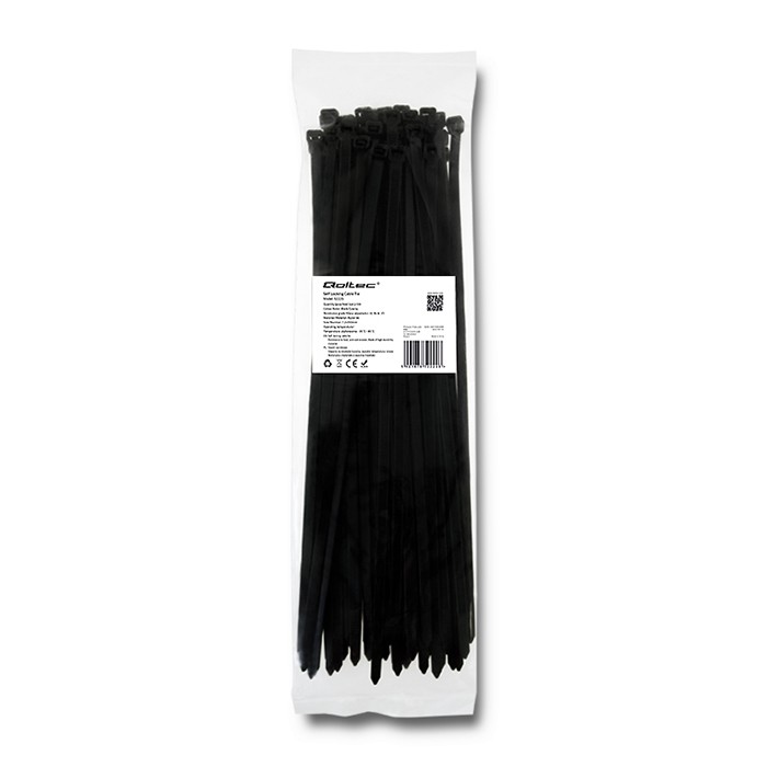 Qoltec Opaski zaciskowe Trytki kablowe | 7.2*350mm | 50 szt. | Nylon66 | UV | Czarne