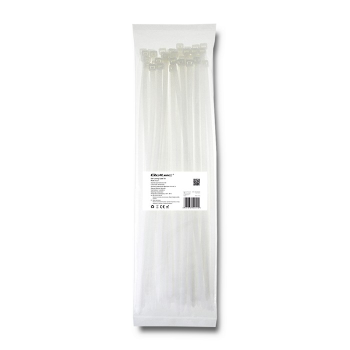 Qoltec Opaski zaciskowe Trytki kablowe | 7.2*400mm | 50 szt. | Nylon66 | UV | Białe