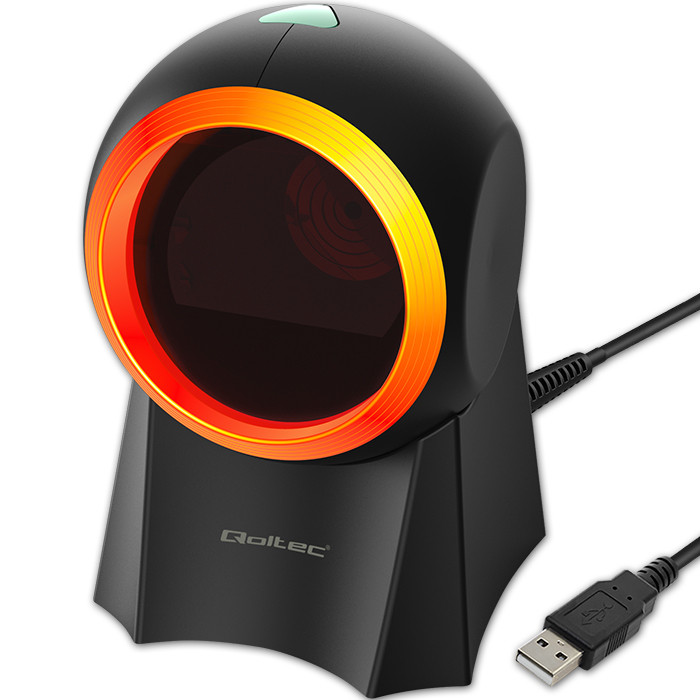 Qoltec Stacjonarny skaner czytnik kodów kreskowych i QR | 1D 2D | USB
