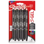 Sharpie S-GEL (korpus czarny) MIX KOLORÓW 8 szt.: 3 x czarny, 2 x niebieski, 1 x czerwony, 1 x zielony, 1 x fioletowy wkład M 0,7 mm