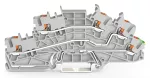 Piętrowa złączka instalacyjna; z przyciskiem; 2,5 mm²; L/L/PE; parter żółto-zielony; Push-in CAGE CLAMP®; 2,50 mm²; szara 2203-6645
