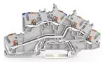 Piętrowa złączka instalacyjna; z przyciskiem; 2,5 mm²; N/L/PE; parter żółto-zielony; Push-in CAGE CLAMP®; 2,50 mm²; szara 2203-7646