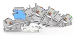 Piętrowa złączka instalacyjna; z przyciskiem; 4 mm²; z łącznikiem suwakowym N; NT/L/PE; Push-in CAGE CLAMP®; 4,00 mm²; szara