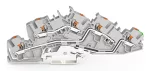Piętrowa złączka instalacyjna; z przyciskiem; 4 mm²; L/L/PE; Push-in CAGE CLAMP®; 4,00 mm²; szara