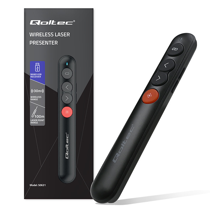 Qoltec Laserowy wskaźnik | Prezenter 4w1 | USB 3.0 | 2.4GHz | 30m