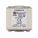 170M4414 Wkładka szybka, 500 A, AC 690 V, size 1, 53 x 69 x 51 mm, aR, IEC, UL, wskaźnik, flush end, M8