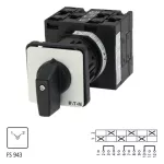 T3-3-8222/EZ Przełącznik zasilania, Styki: 6, 32 A, tabliczka: 1-2, 90 °, bez samopowrotu, montaż natablicowy 22,3 mm, pokrętło czarne bez możliwości blokady
