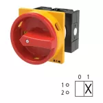 T3-1-8200/EA/SVB Rozłącznik główny, 1 bieg., 32 A, funkcja awaryjnego zatrzymania, 90 °, blok. na kłódkę w pozycji Wył., montaż natablicowy, pokrętło czerwono-żółte z blokadą na kłódkę