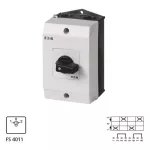 T3-2-8215/I2 Przełącznik zasilania, Styki: 4, 32 A, tabliczka: 201, 45 °, z samopowrotem, w obudowie IP65, pokrętło czarne bez możliwości blokady