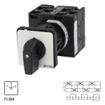 T3-3-8212/EZ Przełącznik zasilania, Styki: 6, 32 A, tabliczka: 1-0-2, 60 °, bez samopowrotu, montaż natablicowy 22,3 mm, pokrętło czarne bez możliwości blokady