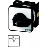 T0-1-15434/EZ Przełącznik zasilania, Styki: 2, z samopowrotem z HAND, 20 A, tabliczka: HAND0-AUTO, 45 °, z samopowrotem/bez samopowrotu, montaż natablicowy 22,3 mm, pokrętło czarne bez możliwości blokady