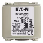 170M4515 Wkładka szybka, 550 A, AC 690 V, size 1, 53 x 69 x 51 mm, aR, IEC, UL, wskaźnik, flush end, 18 UNC