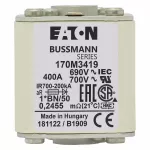 170M3419 Wkładka szybka, 400 A, AC 690 V, compact size 1, 45 x 59 x 51 mm, aR, IEC, UL, wskaźnik, flush end, M8