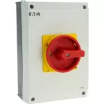 T5B-3-8342/I4/SVB Rozłącznik główny, 6 bieg., 63 A, 90 °, w obudowie IP65, pokrętło czerwono-żółte z blokadą na kłódkę
