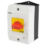 T0-2-8900/I1-RT Przełącznik Zał.-Wył., 3 bieg. + N, 20 A, 90 °, w obudowie IP65, pokrętło czerwono-żółte bez możliwości blokady
