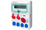 Rozdzielnica RSS04 IP44 okienko inspekcyjne 12 modułów wyposażona w okablowanie do podłączenia zabezpieczeń z gniazdami: 1x63A 3P+N+Z 400V~ 2x16A 3P+N+Z 400V~ 4x16A 2P+Z 250V~