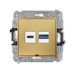ICON Mechanizm ładowarki USB podwójnej USB C + USB A, 20W max., bez pola opisowego złoty
