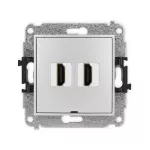 MINI Mechanizm gniazda podwójnego HDMI 2.0, 4K, bez pola opisowego srebrny metalik