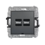 ICON Mechanizm ładowarki USB podwójnej 2xUSB A, 15,5W max., 5V, 3.1A, bez pola opisowego grafitowy mat