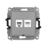 ICON Mechanizm gniazda telefonicznego pojedynczego 1xRJ11 + komputerowego pojedynczego 1xRJ45, kat. 5e, 8-stykowy, beznarzędziowe, bez pola opisowego szary mat