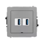 DECO Mechanizm gniazda podwójnego 2xUSB A-A 3.0, bez pola opisowego szary mat