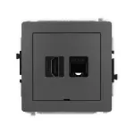 DECO Mechanizm gniazda pojedynczego HDMI 2.0, 4K + gniazda komp. poj. 1xRJ45, kat. 5e, 8-stykowy, bez pola opisowego grafitowy mat