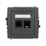 DECO Mechanizm gniazda telefonicznego pojedynczego 1xRJ11 + komputerowego pojedynczego 1xRJ45, kat. 5e, 8-stykowy, beznarzędziowe grafitowy mat