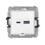 MINI Mechanizm ładowarki USB podwójnej USB C + USB A, 20W max., bez pola opisowego biały mat