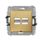 ICON Mechanizm ładowarki USB podwójnej 2xUSB A, 15,5W max., 5V, 3.1A, bez pola opisowego złoty