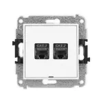 MINI Mechanizm gniazda komputerowego podwójnego 2xRJ45, kat. 7, ekranowany, 8-stykowy, bez pola opisowego biały mat