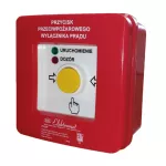 Przycisk przeciwpożarowego wyłącznika prądu PPWP-1 B/1 2 tory prądowe 12A NC-NO, natynkowy, przyciskowy diody czerw/ziel 24VDC/24V DC