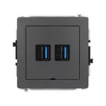 DECO Mechanizm gniazda podwójnego 2xUSB A-A 3.0, bez pola opisowego grafitowy mat
