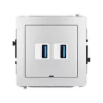 DECO Mechanizm gniazda podwójnego 2xUSB A-A 3.0, bez pola opisowego srebrny metalik