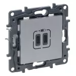Niloe Step - gniazdo podwójne USB 2xUSB C, 3 A- kolor aluminium, Legrand