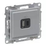 SUNO - Gniazdo USB typ A + C - 5 V - 3 A, Aluminium, 721330, Legrand