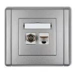 FLEXI Gniazdo antenowe poj. typu F (SAT) + gniazdo komp. poj. 1xRJ45, kat. 5e, 8-stykowe srebrny metalik