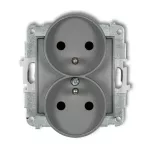 ICON Mechanizm gniazda podwójnego do ramki z uziemieniem 2x(2P+Z) (przesłony torów prądowych) szary mat