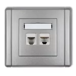 FLEXI Gniazdo telefoniczne pojedyncze 1xRJ11 + komputerowe pojedyncze 1xRJ45, kat. 5e, 8-stykowe, beznarzędziowe srebrny metalik