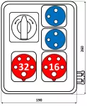Rozdzielnica 1*16A/5p, 1*32A/5p, 2*250V, TVM 21, IP54, wył.L-O-P