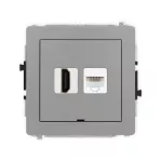 DECO Mechanizm gniazda pojedynczego HDMI 2.0, 4K + gniazda komp. poj. 1xRJ45, kat. 5e, 8-stykowy, bez pola opisowego szary mat