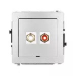 DECO Mechanizm gniazda podwójnego RCA, bez pola opisowego (typu cinch - biały i czerwony, pozłacany) srebrny metalik