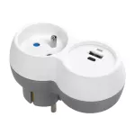 Rozgałęźnik 2P+Z, USB-A+C, biało-szary