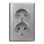 Gniazdo podwójne p/t 2x2P+Z, Schuko Luna, 16A, 250V, PT-7L, srebrny