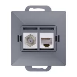 Gniazdo pojed. typu F + Gniazdo 1xRJ45 Cat6 Pearl, TV/F+RJ45/P, antracyt