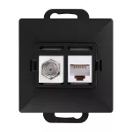 Gniazdo pojed. typu F + Gniazdo 1xRJ45 Cat6 Pearl, TV/F+RJ45/P, czarny