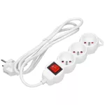 Przedłużacz 3x2P+Z,ON/OFF,1,4m, 3x1mm², biały
