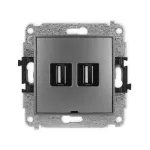 MINI Mechanizm gniazda podwójnego 2xUSB A-A 2.0, bez pola opisowego grafitowy