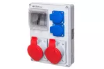 Rozdzielnica RSK2 IP44 okienko inspekcyjne 4 moduły wyposażona w okablowanie do podłączenia zabezpieczeń z gniazdami: 2x32A 3P+N+Z 400V~ 2x16A 2P+Z 250V~