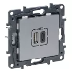 NILOE STEP - GNIAZDO USB 3A TYP A+C - MECHANIZM Z PLAKIETKĄ KOLOR ALUMINIUM, Legrand